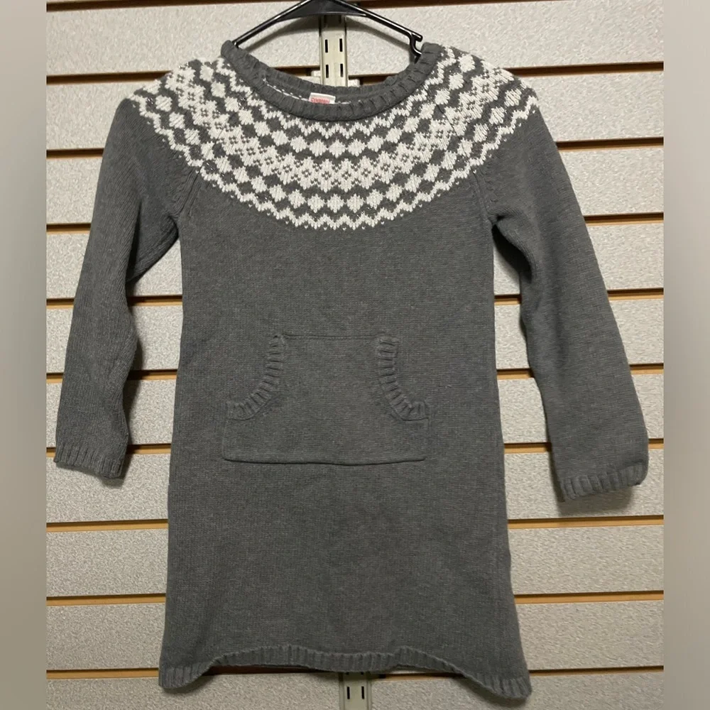 Gymboree 2010 Penguin Chalet Line Sweater Dress Gray‎ White Front Pocket Size 7